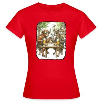 Stier Hirsch Biergarten - Frauen T-Shirt - Rot - Vorne - AI Model Female 172 dark (172cm)