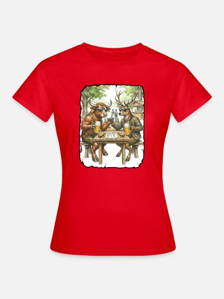 Stier Hirsch Biergarten - Frauen T-Shirt - Rot