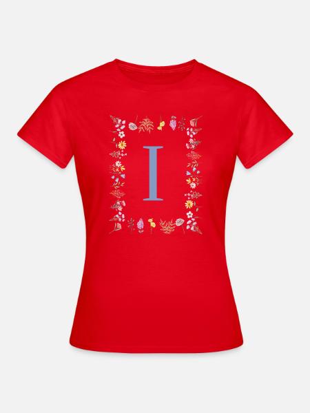 Florale Initial "I" Blumenmonogramm - Frauen T-Shirt - Rot