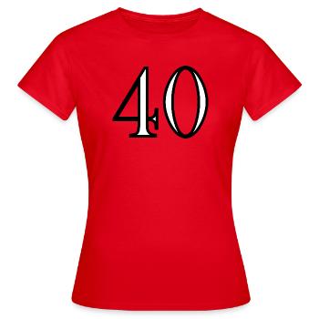 40. 40 YEARS. 40th ANNIVERSARY. 40 YEARS ANNIVERSARY. - Women's T-Shirt - red - Front - AI Model Female 172 dark (172cm)