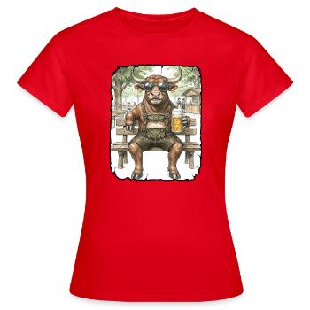 Stier Bulle Biergarten - Frauen T-Shirt - Rot - Vorne - AI Model Female 172 dark (172cm)