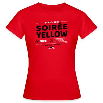 Soirée Yellow ! Soirées culte de Brice - T-shirt Femme - rouge - Devant - AI Model Female 172 dark (172cm)