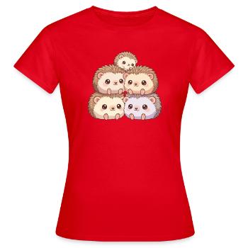Kuschelige Igelfamilie - Frauen T-Shirt - Rot - Vorne - AI Model Female 172 dark (172cm)
