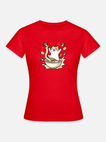Chat ramen joyeux - Dame-T-shirt - rød