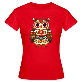 Hibou coloré dans le style populaire - T-shirt Femme - rouge - Devant - AI Model Female 172 dark (172cm)