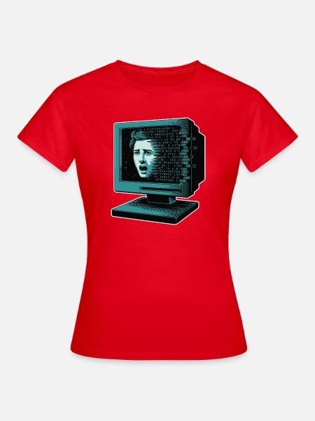 Retro-Computer Schrecken- Retroglitch KI - Frauen T-Shirt - Rot