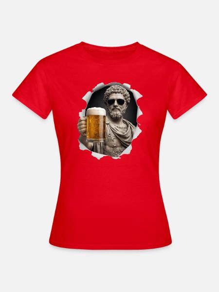 Marcus Aurelius mit Sonnenbrille und Bier - Frauen T-Shirt - Rot