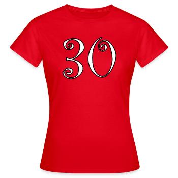 30. 30 YEARS. 30th ANNIVERSARY. 30 YEARS ANNIVERSARY. - Women's T-Shirt - red - Front - AI Model Female 172 dark (172cm)