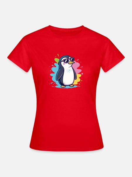 Bunter, cooler Ploppinguin mit Brille - Frauen T-Shirt - Rot
