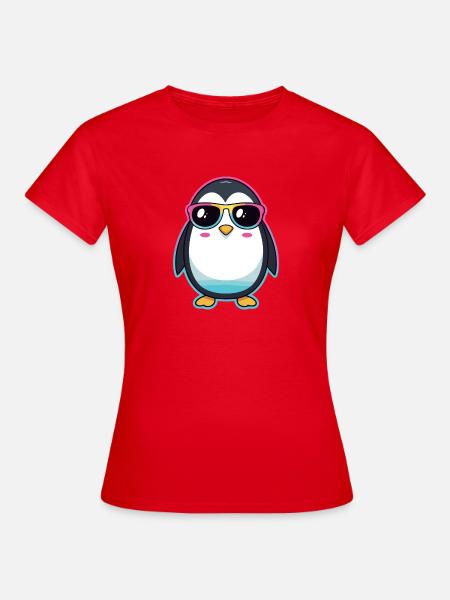 Schicker Pinguin mit Regenbogengläser - Frauen T-Shirt - Rot