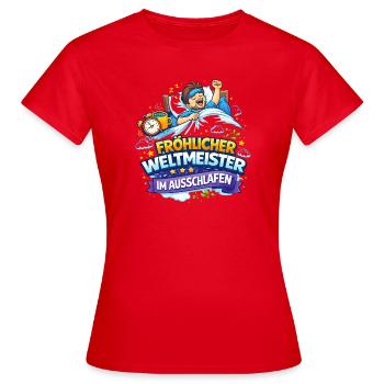 Schlafweltmeister im Ausschlafen - Frauen T-Shirt - Rot - Vorne - AI Model Female 172 dark (172cm)