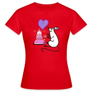 Mouse with Cake Heart Birthday Child - Women's T-Shirt - red - Front - AI Model Female 172 dark (172cm)