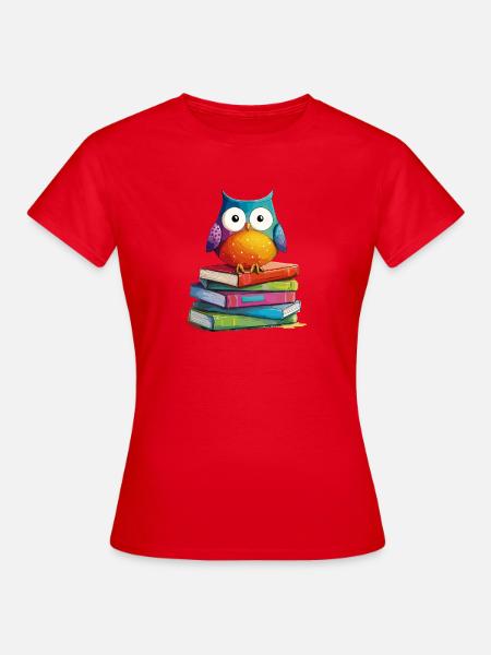 Bücherstapel Eule - Frauen T-Shirt - Rot