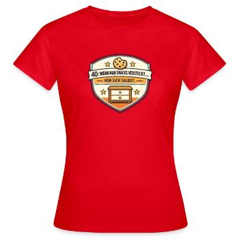 40er Snackversteck Badge - Frauen T-Shirt - Rot - Vorne - AI Model Female 172 dark (172cm)