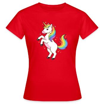 Regenbogen-Einhorn-Funkeln - Frauen T-Shirt - Rot - Vorne - AI Model Female 172 dark (172cm)
