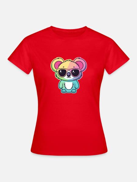 Regenbogen-Neon-Koala mit Brille - Frauen T-Shirt - Rot