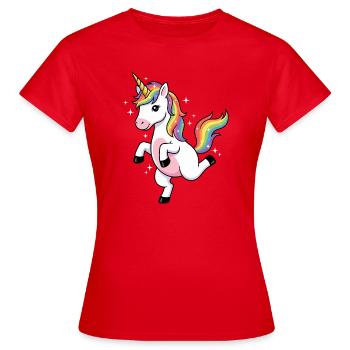 Regenbogen-Einhorn-Funkeln - Frauen T-Shirt - Rot - Vorne - AI Model Female 172 dark (172cm)