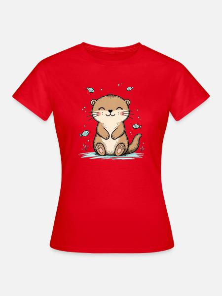 Fröhlicher Doodle-Otter - Frauen T-Shirt - Rot