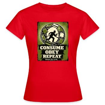 Consumption Cycle Street Art Motif - Women's T-Shirt - red - Front - AI Model Female 172 dark (172cm)