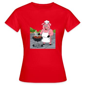 Grillendes gemütliches Schwein - Frauen T-Shirt - Rot - Vorne - AI Model Female 172 dark (172cm)