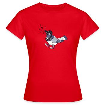 Pia Peace Stadttaube mit Kopfhörer - Frauen T-Shirt - Rot - Vorne - AI Model Female 172 dark (172cm)