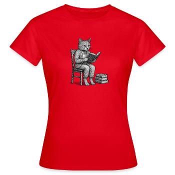 Chat Lecteur en Bretelles - T-shirt Femme - rouge - Devant - AI Model Female 172 dark (172cm)