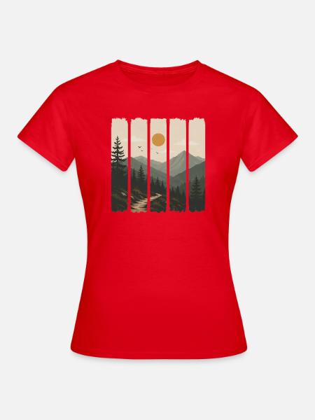 Waldpanorama in Sonnenpaneelen - Frauen T-Shirt - Rot