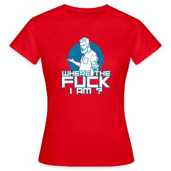 Où diable suis-je ? – Humour de bureau - T-shirt Femme - rouge - Devant - AI Model Female 172 dark (172cm)