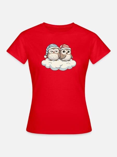 Wolkenduo Eulen mit Zipfelmützen - Frauen T-Shirt - Rot