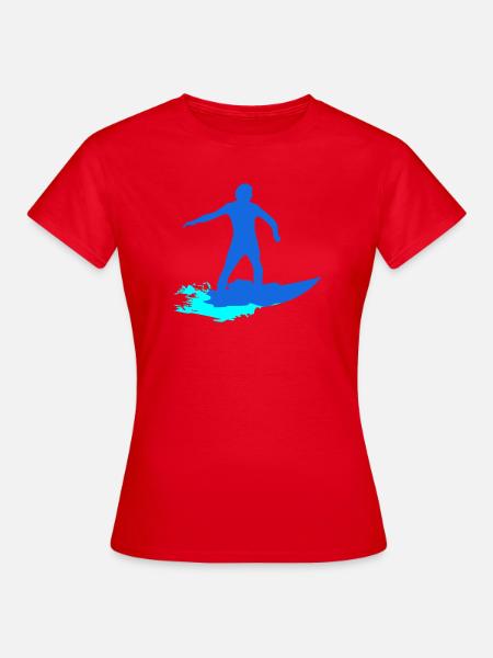 Surfer Silhouette auf Welle - Frauen T-Shirt - Rot