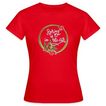 Hare and cherry blossoms illustration with inscription - Women's T-Shirt - red - Front - AI Model Female 172 dark (172cm)