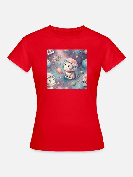 Kosmisches Kätzchen im Orbit - Frauen T-Shirt - Rot