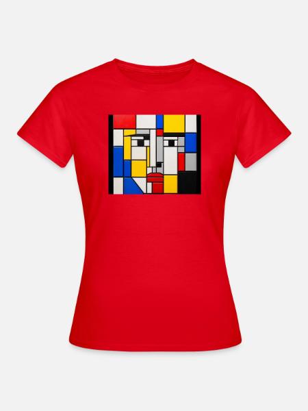 Mondrian-Gesichtsmosaik - Frauen T-Shirt - Rot
