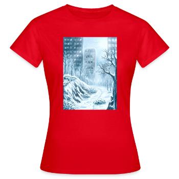 Schneebedeckte Winterblaue Stadt - Frauen T-Shirt - Rot - Vorne - AI Model Female 172 dark (172cm)