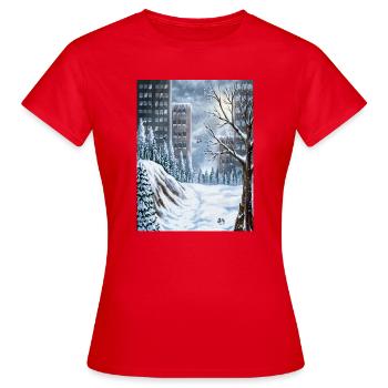 Urbaner Winter unter Wolkenkratzern - Frauen T-Shirt - Rot - Vorne - AI Model Female 172 dark (172cm)