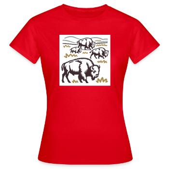 Herd of bison on the steppe - Women's T-Shirt - red - Front - AI Model Female 172 dark (172cm)