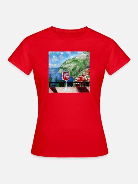 Meerblick_Ölgemälde_mit_cocktail - Frauen T-Shirt - Rot