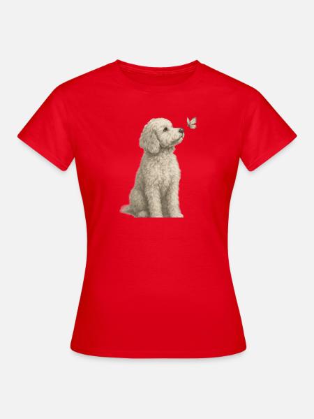 Pudel mit Schmetterling Hunde Motiv - Frauen T-Shirt - Rot