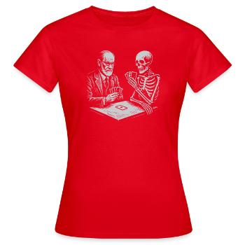 T-shirt de cartes de Sigmund Freud avec la mort - T-shirt Femme - rouge - Devant - AI Model Female 172 dark (172cm)