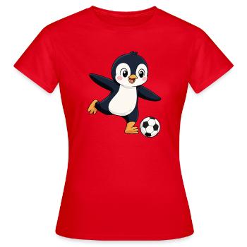 Süßer Pinguin Fußballspieler Cartoon Torschuss - Frauen T-Shirt - Rot - Vorne - AI Model Female 172 dark (172cm)