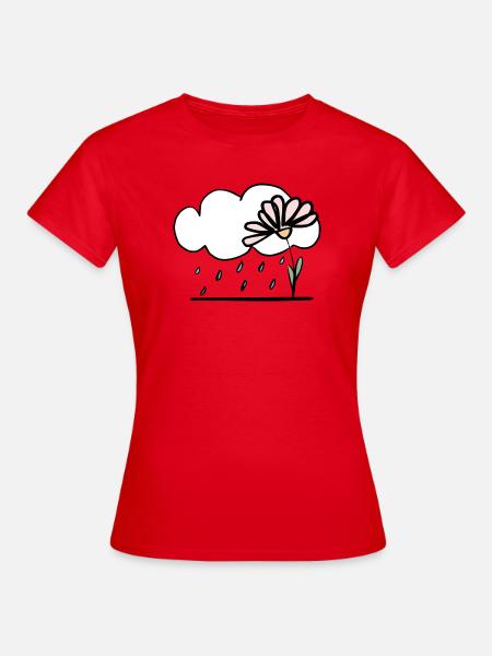 Blume im Regen - Frauen T-Shirt - Rot