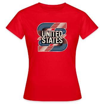 United States  - Frauen T-Shirt - Rot - Vorne - AI Model Female 172 dark (172cm)