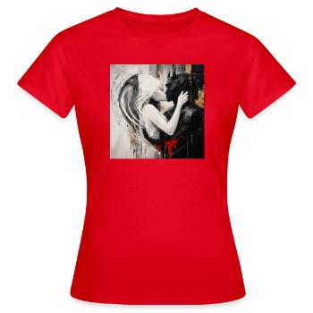 Licht trifft Schatten Liebespaar - Frauen T-Shirt - Rot - Vorne - AI Model Female 172 dark (172cm)