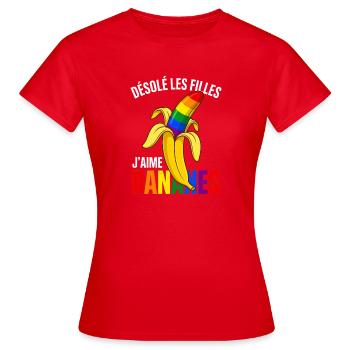 Banane Arc-En-Ciel Humour Fierté Gay Désolé Filles - T-shirt Femme - rouge - Devant - AI Model Female 172 dark (172cm)