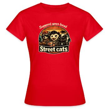 Unterstütze lokale Straßenkatzen - Frauen T-Shirt - Rot - Vorne - AI Model Female 172 dark (172cm)