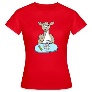 Lama am Schreibtisch mit Keks und Tee - Frauen T-Shirt - Rot - Vorne - AI Model Female 172 dark (172cm)