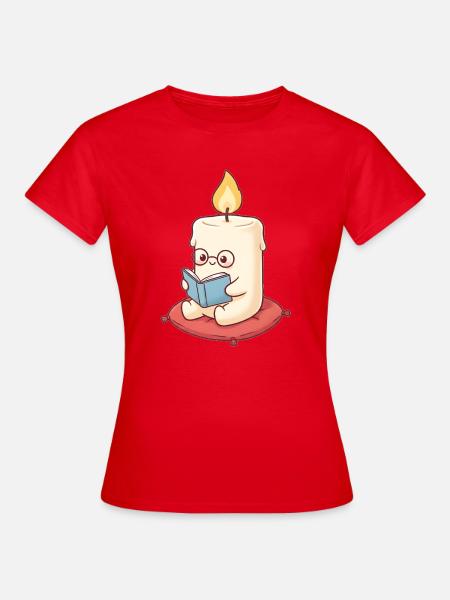 Kerze liest ein Buch - Frauen T-Shirt - Rot
