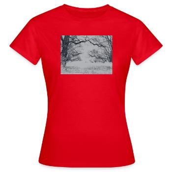 Black and White Winter Scene Forest - Women's T-Shirt - red - Front - AI Model Female 172 dark (172cm)