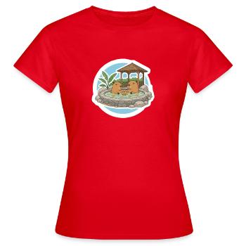 Niedliche Kapybara-Familie im heißen Quell-Onsen - Frauen T-Shirt - Rot - Vorne - AI Model Female 172 dark (172cm)