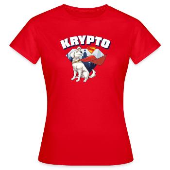 Supergirl Movie Krypto Mit Cape Und Schriftzug - Frauen T-Shirt - Rot - Vorne - AI Model Female 172 dark (172cm)